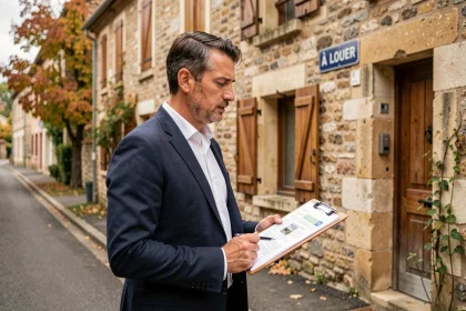Agent immobilier inspectant une maison louée pour identifier le propriétaire d'un bien occupé