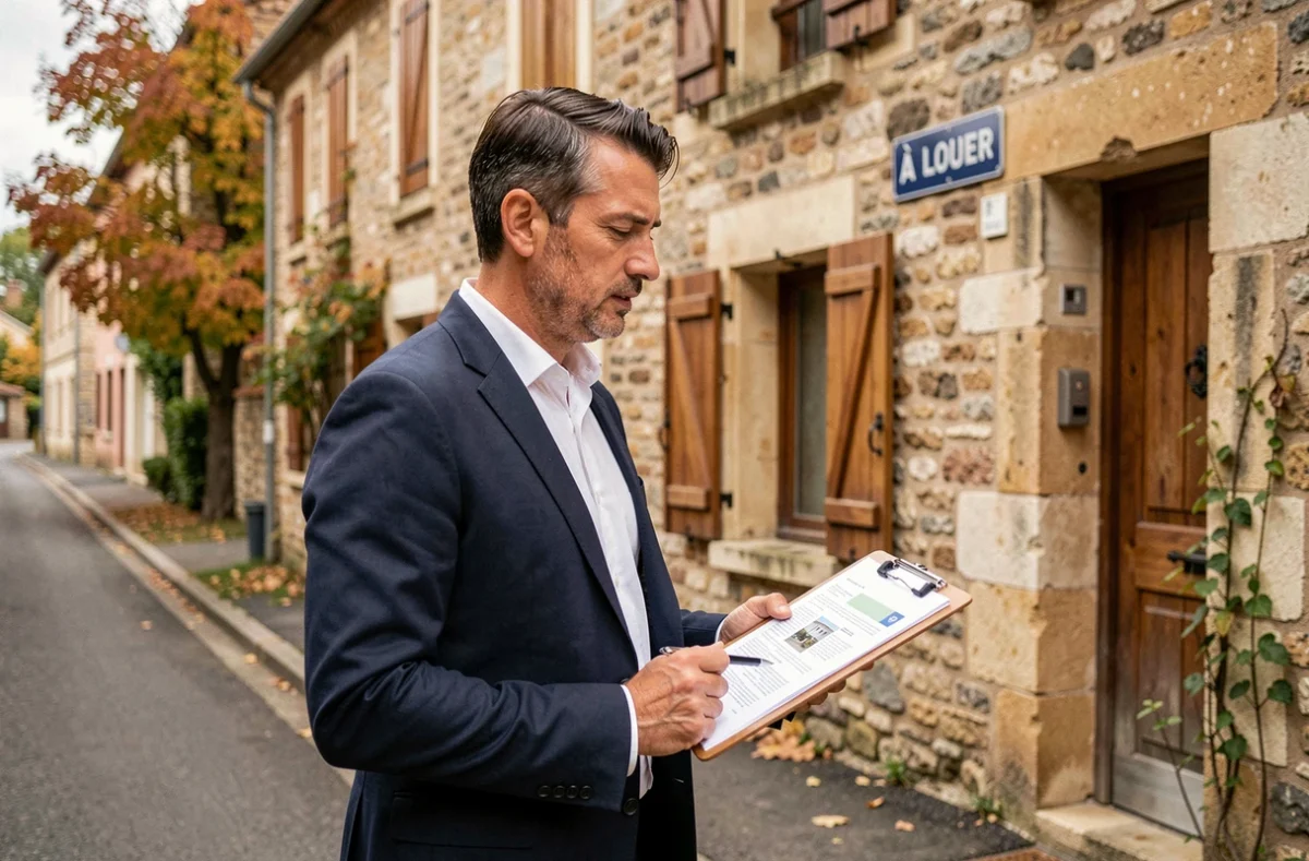 Agent immobilier inspectant une maison louée pour identifier le propriétaire d'un bien occupé