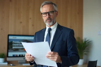 Agent immobilier homme avec rapports diagnostics immobiliers