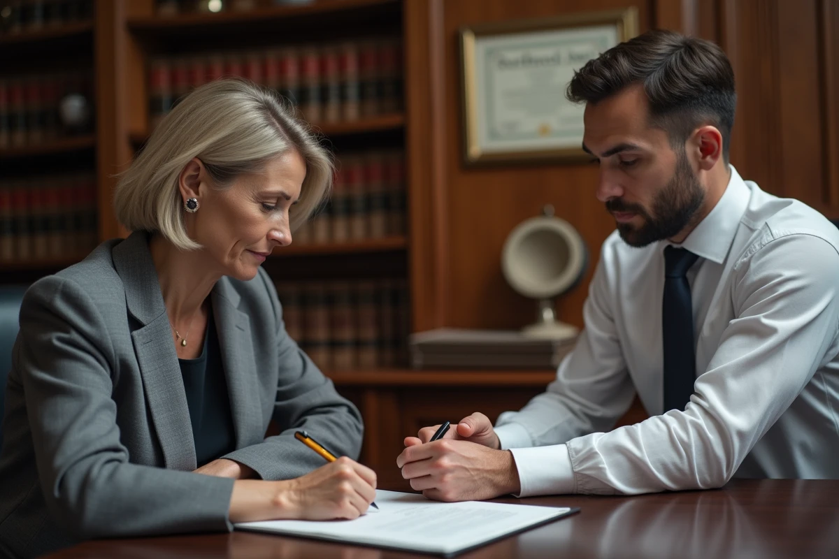 Propriétaire consultant un avocat pour une résiliation de bail sans litige dans un cabinet juridique