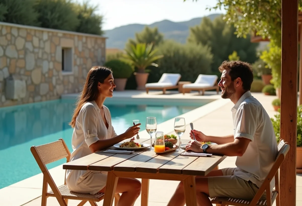 Couple détendu sur la terrasse d'une villa Ibiza