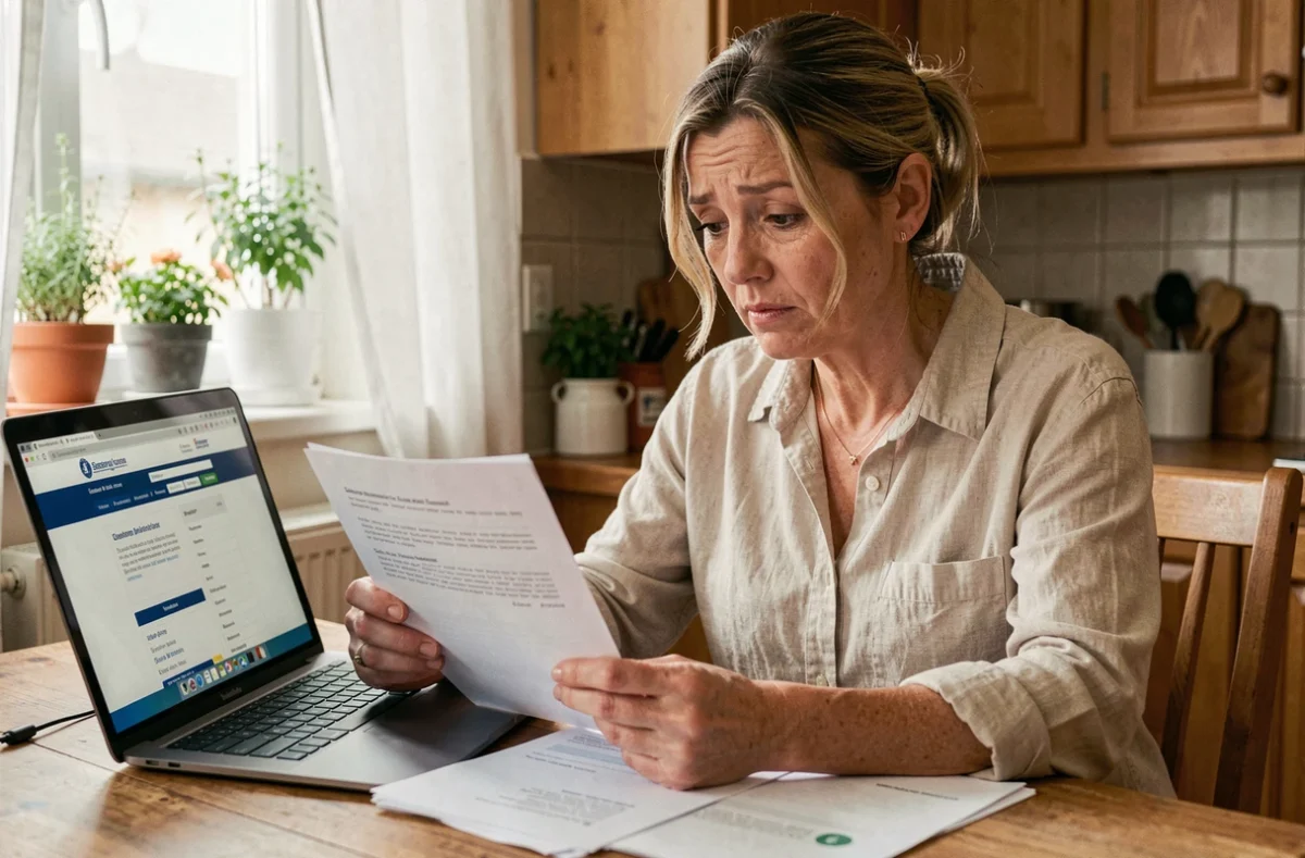 Femme consultant des documents administratifs pour déclarer une location de chambre chez elle