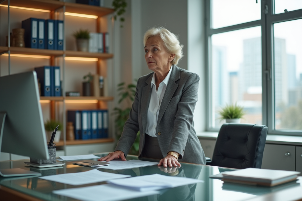 Femme d age en discussion dans un bureau immobilier lumineux