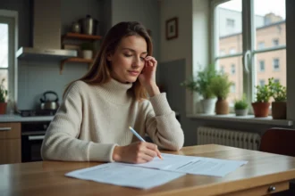 Jeune femme remplissant des formulaires d'aide au logement
