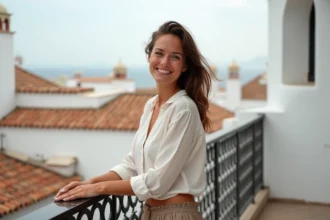 Femme souriante sur un balcon à Essaouira