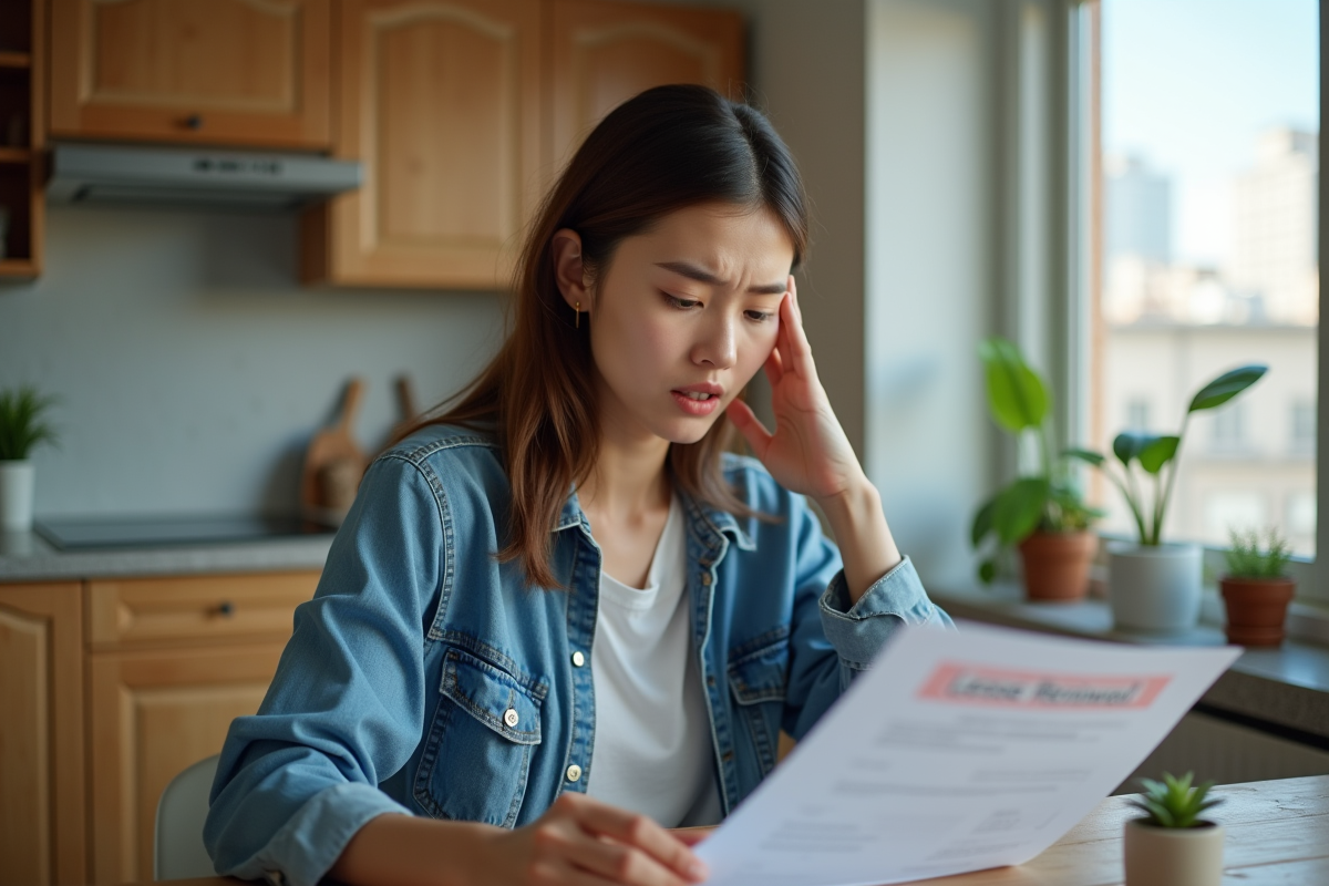 Jeune femme examine une lettre de renouvellement de bail