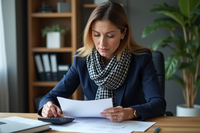 Femme d'affaires en réunion de finances dans un bureau moderne