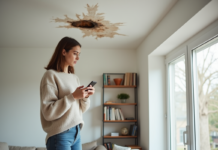Réparer une fuite : comment contraindre le propriétaire à agir ! Femme inquiète devant une tache d'eau au plafond