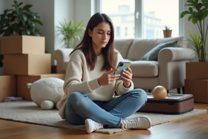 Jeune femme réfléchissant avec globe dans un salon cosy