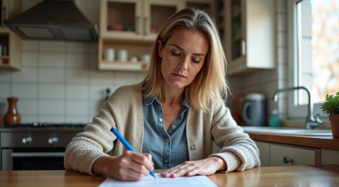 Femme d'âge moyen remplissant un formulaire d'annulation d'eau