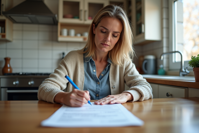 femme-remplissant-formulaire-eau Femme d'âge moyen remplissant un formulaire d'annulation d'eau