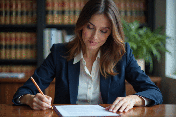 femme-signant-legal Femme professionnelle signant un document juridique dans un bureau moderne