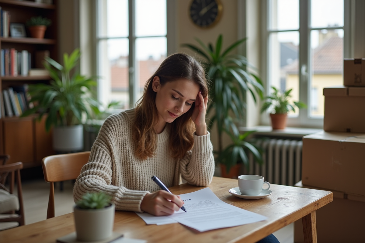 Femme signant un bail dans un appartement parisien
