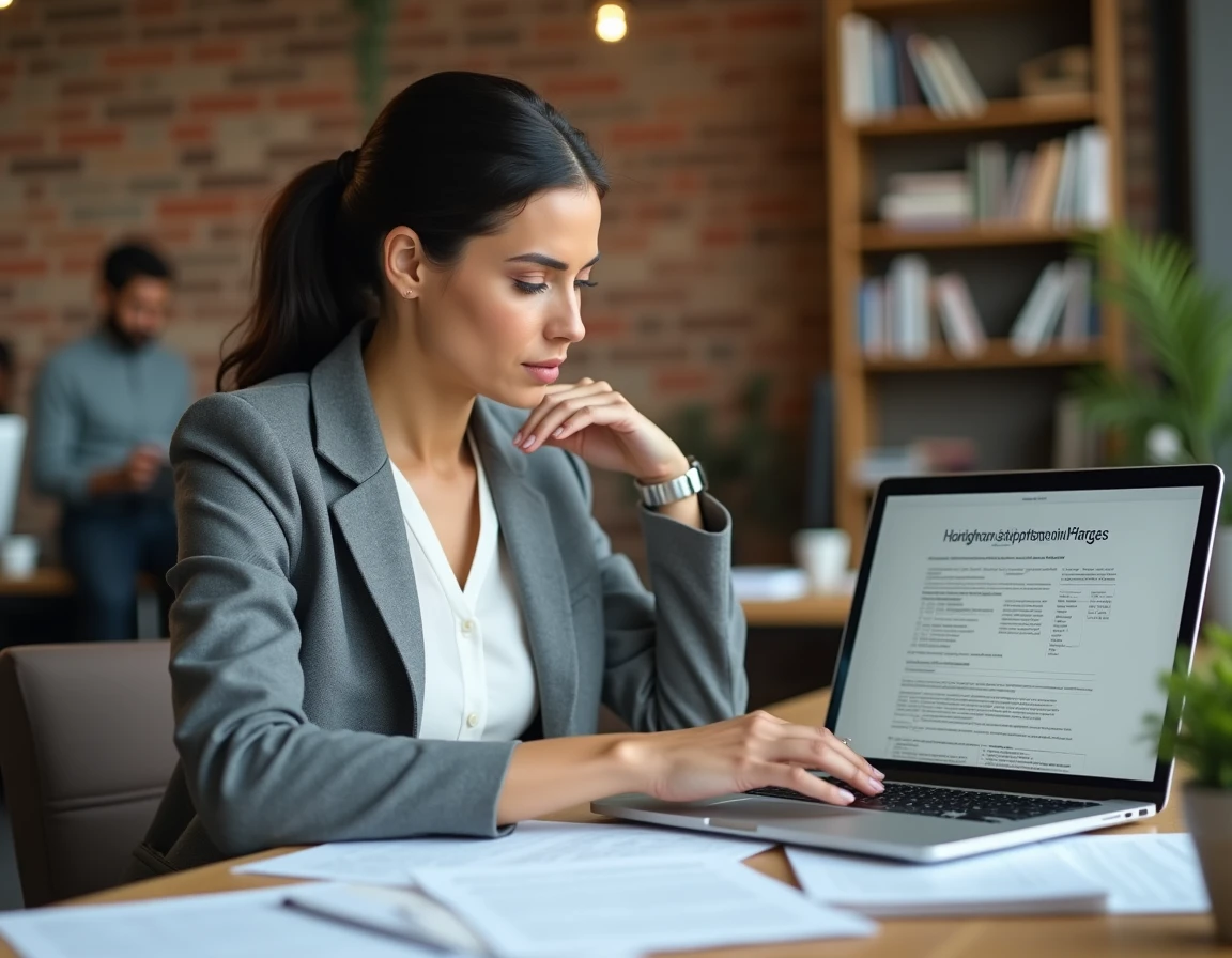 Femme consultant un simulateur 1 pour cent logement sur ordinateur portable au bureau