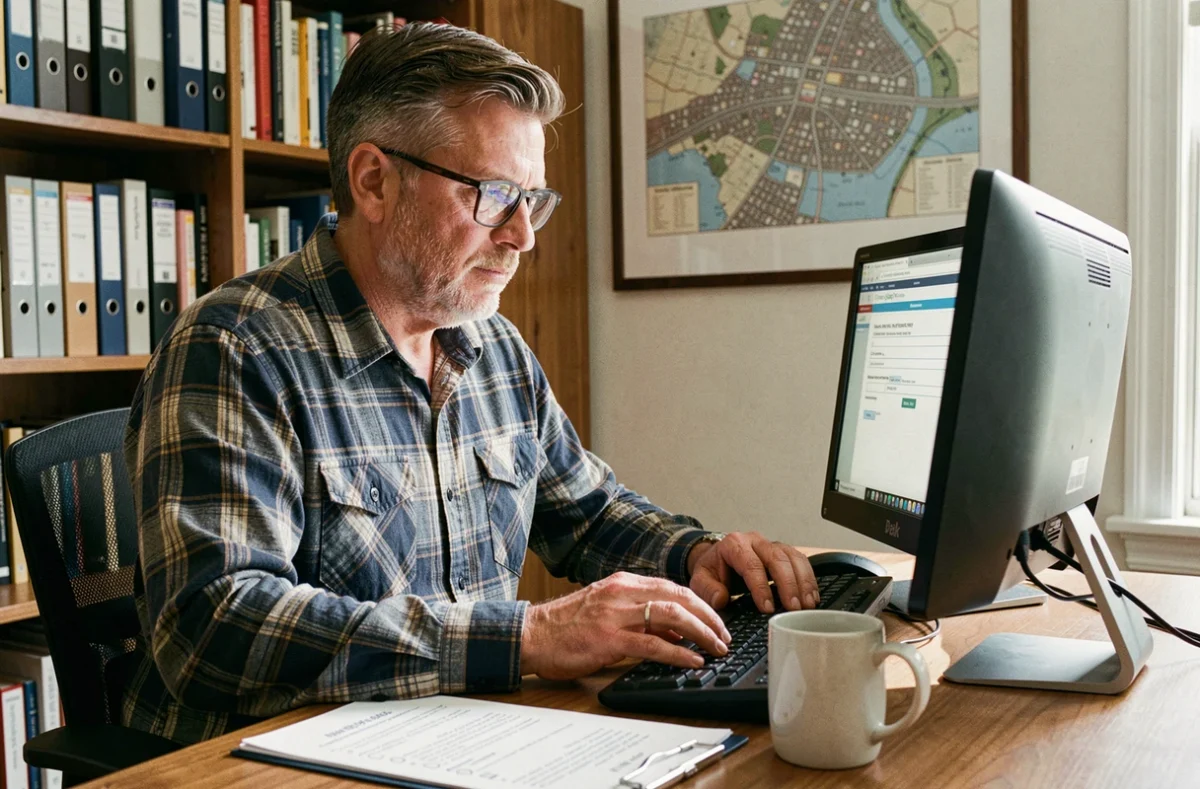 Homme en télétravail souscrivant une assurance habitation pas chère en ligne depuis son bureau à domicile