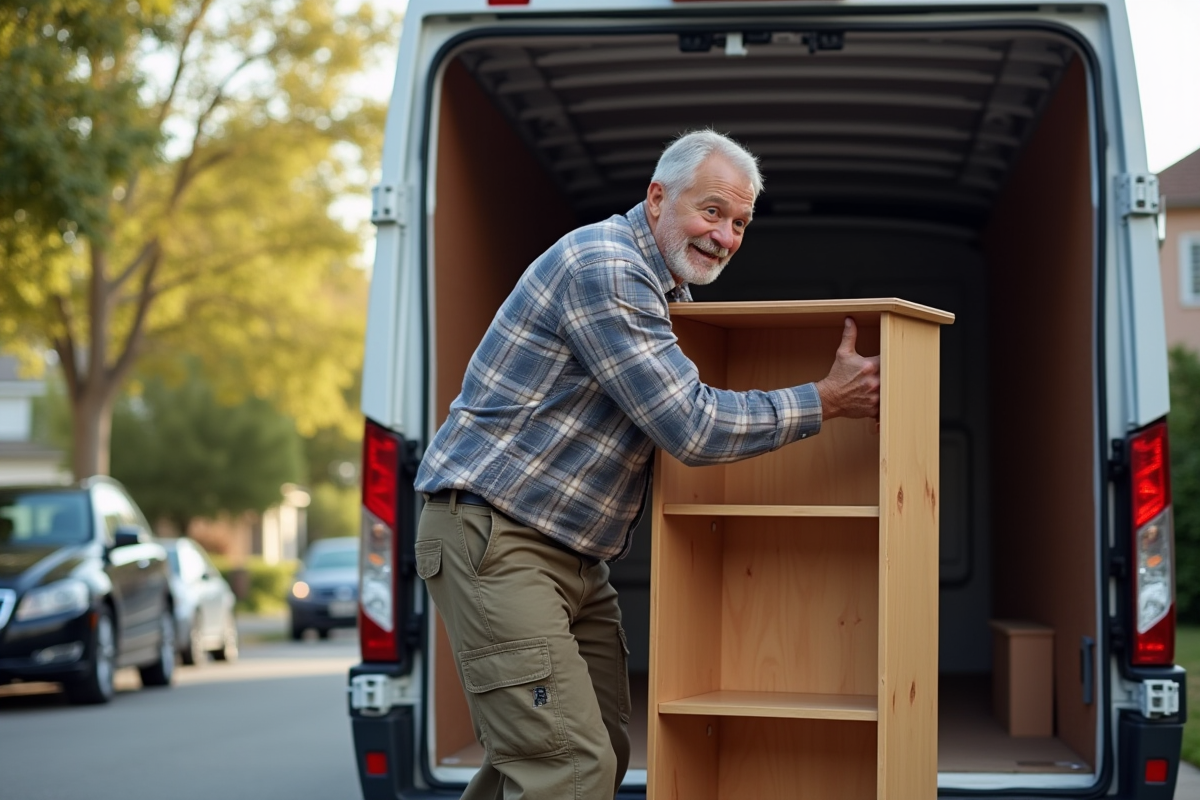 Homme chargeant une étagère dans un camion de déménagement