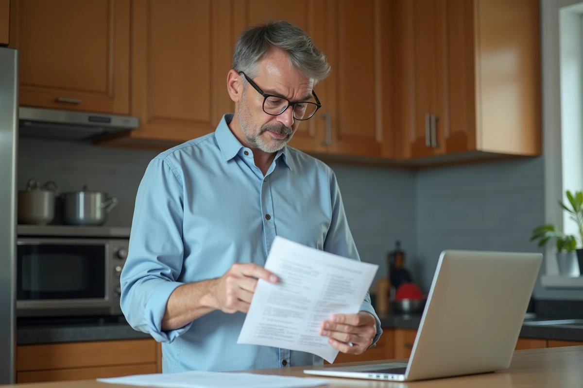 Homme vérifiant une checklist dans la cuisine
