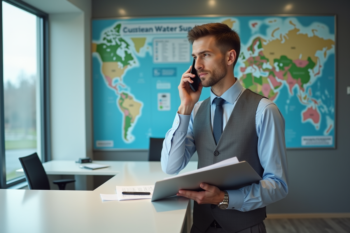 Jeune homme parlant au téléphone dans un bureau d