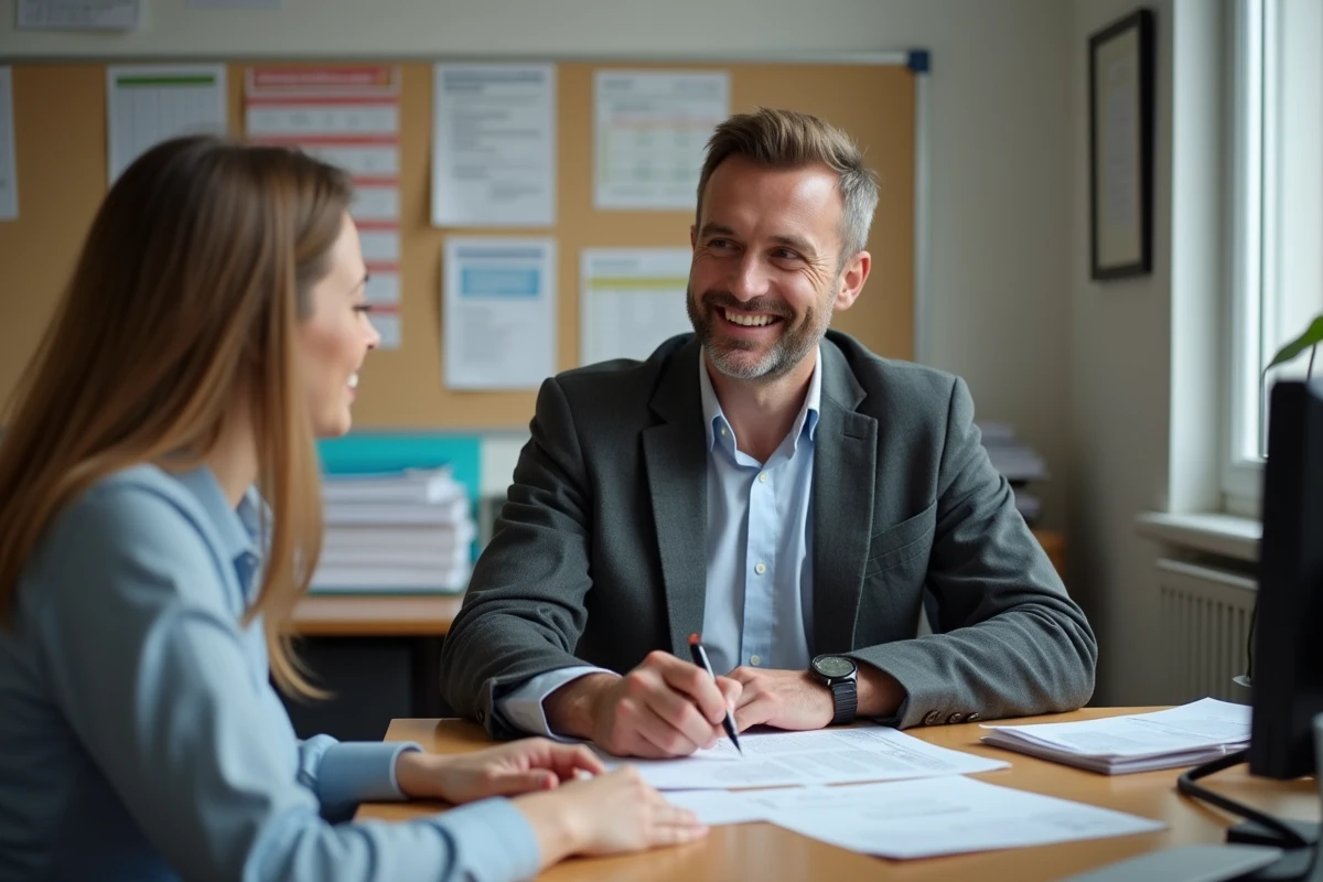 Homme signant des documents avec un conseiller en logement