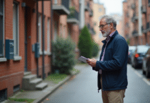 Homme inspectant une rangée d immeubles résidentiels