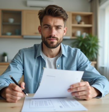 Caution locative : est-il légal d’exiger 2 mois de dépôt ? Jeune homme avec documents de location dans une cuisine moderne