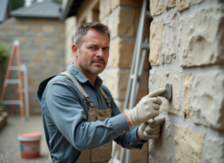 Pourquoi choisir un enduit fin taloché pour le ravalement de votre façade Maçon appliquant un enduit fin sur une façade de maison