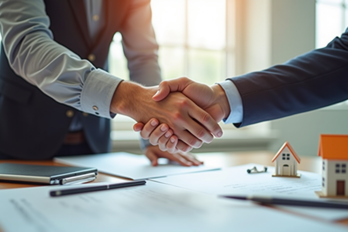 Poignée de main entre entrepreneur et client dans un bureau