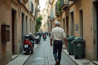 Rue dégradée d'un quartier défavorisé de Fréjus avec façades abîmées et tags sur les murs
