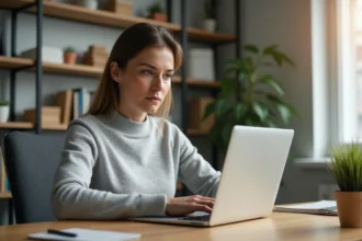 Femme utilisant un ordinateur portable pour récupérer son identifiant sur la plateforme CONVERGENCE Toulouse