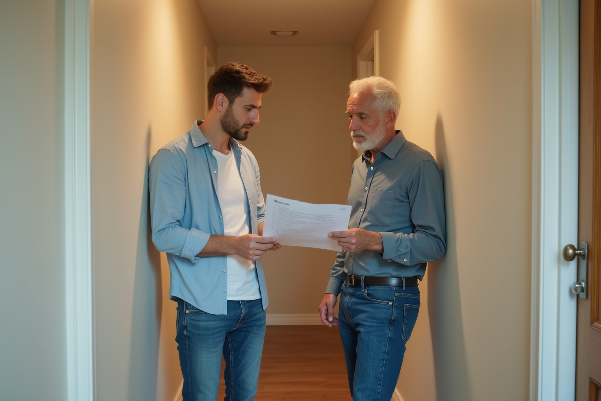 Jeune homme et propriétaire examinant une checklist