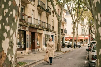Rue résidentielle du quartier Nord de Villeneuve-Saint-Georges avec immeubles d'habitation typiques et commerces de proximité
