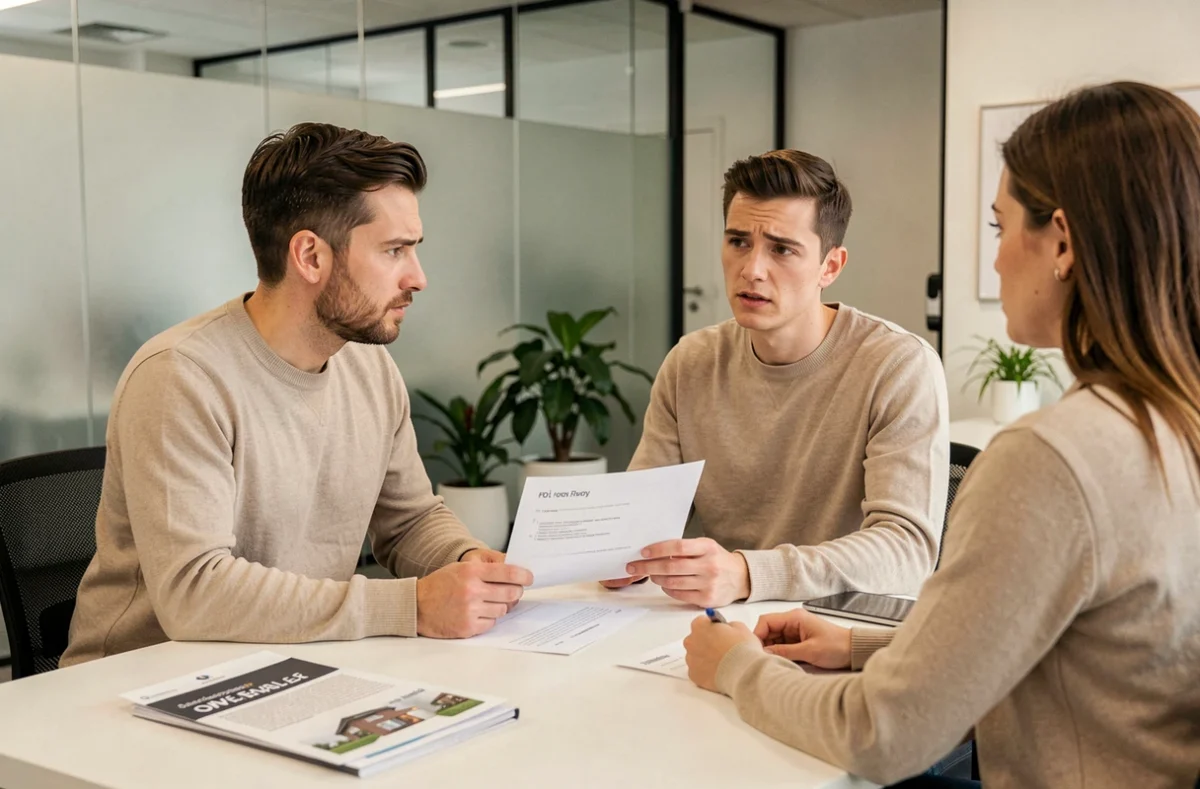 Couple en rendez-vous SAV avec un conseiller immobilier pour un problème dans leur logement neuf Icade